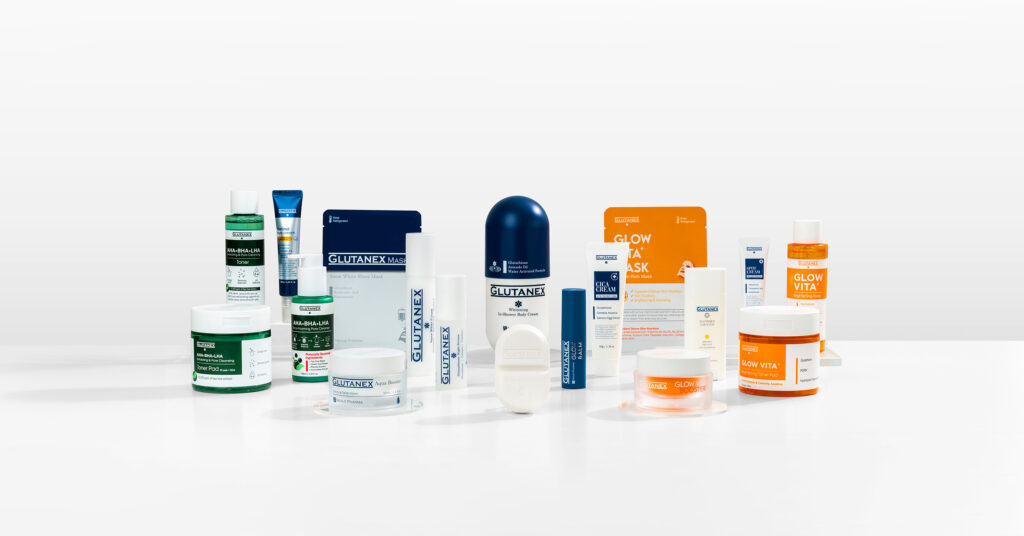 Nexus Pharma's skincare line Glutanex which consists of Glutathione, AHA-BHA-LHA and Glow Vita